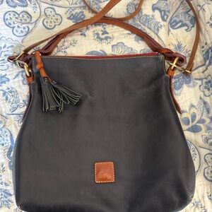 Dooney & Bourke Black Leather Hobo with Brown Trim and Tassel